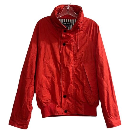 Vintage Nautica Women's Hooded Striped Jacket Red Size M Spring - Picture 1 of 16